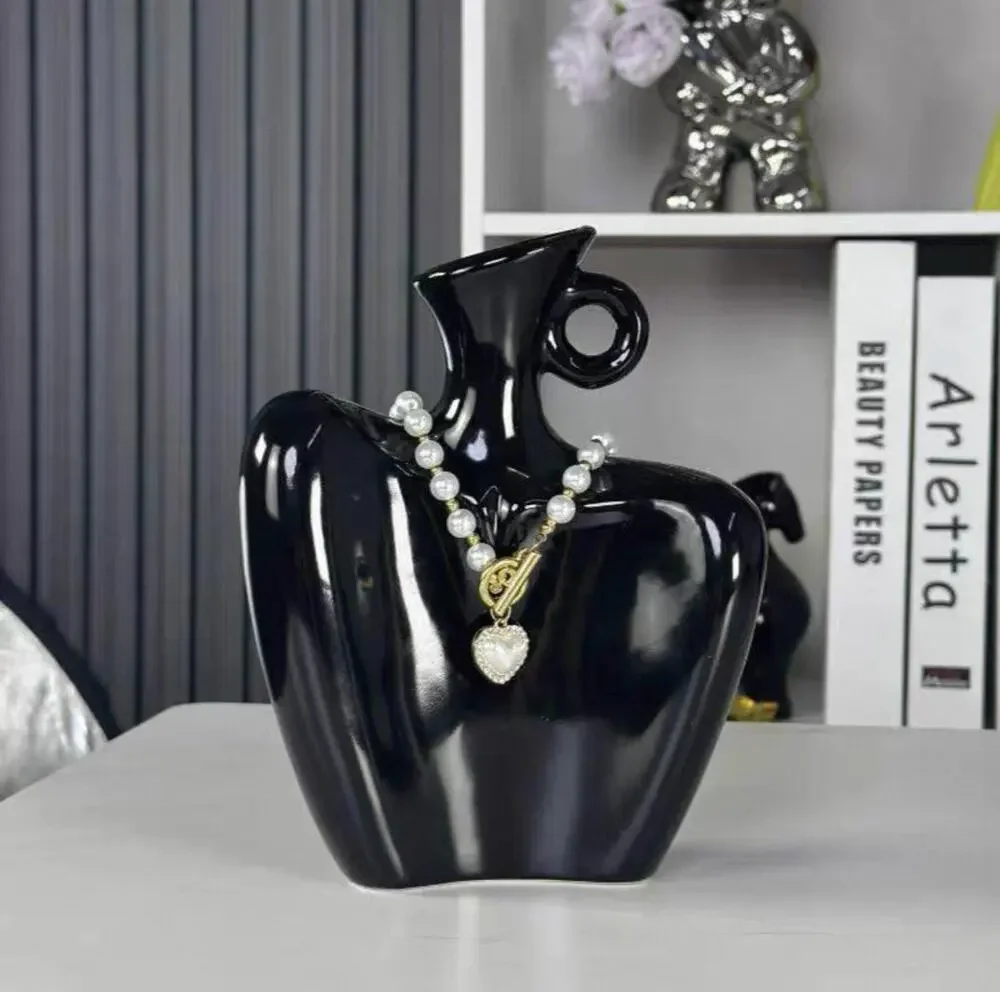 Modern Minimalist Ceramic Vase with Decor Necklace for Home Decor